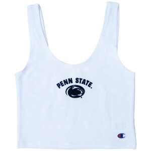white women's scoop neck cropped tank with Penn State arched above Athletic Logo